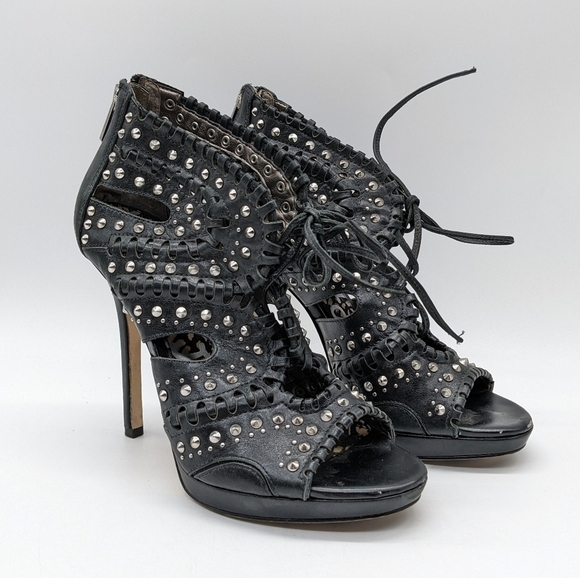 Sam Edelman Elyse black silver studded leather stiletto heel 5 - Picture 1 of 12